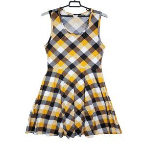 Womens Lularoe Sleeveless Dress Yellow Black White Plaid Round Neck Size 2XL